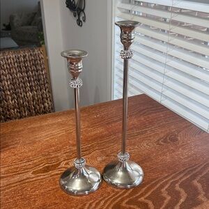 Silver Plated Decorative Crystal Accent Candlesticks - Home Accents